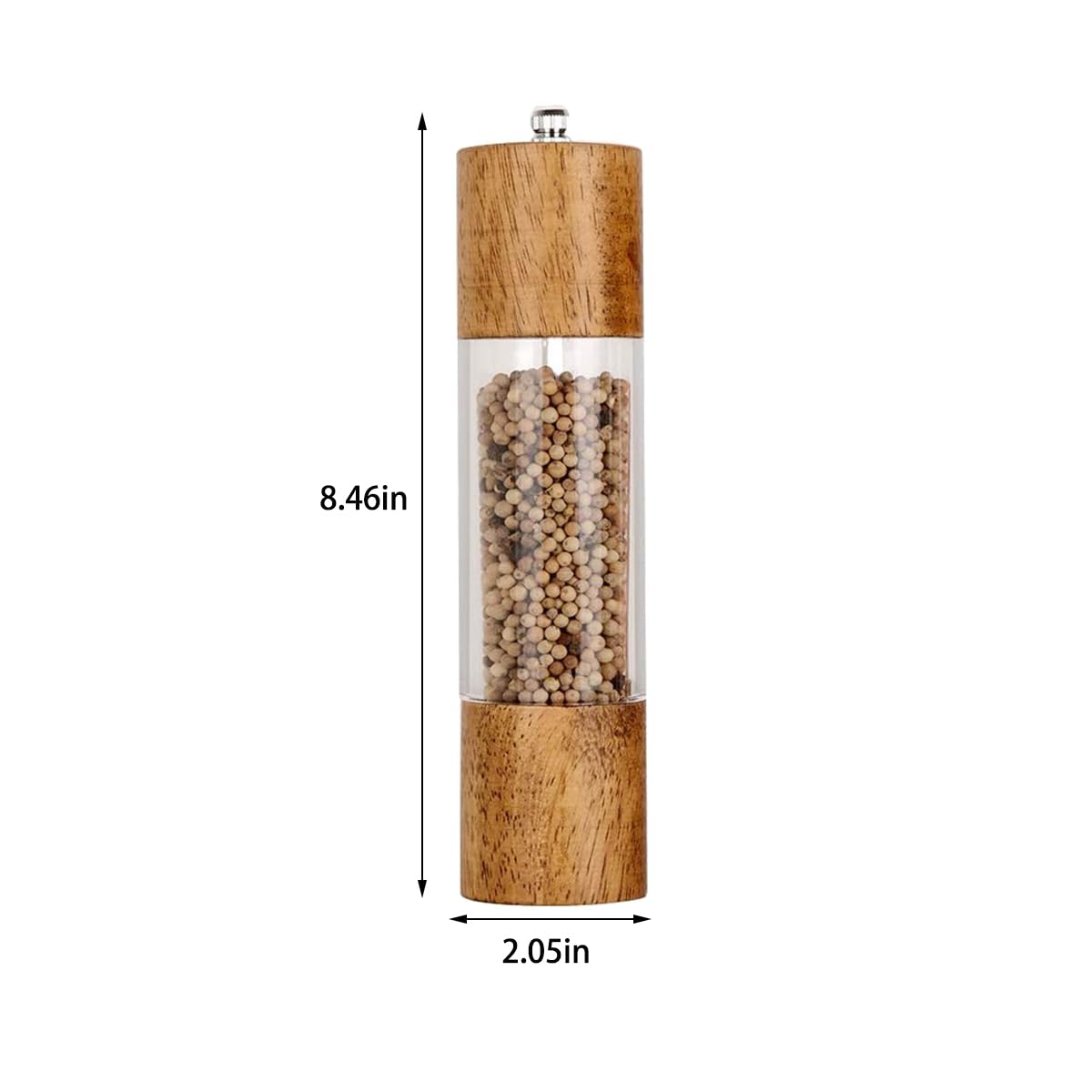 （Pack of 2）Salt and Pepper Grinder Set,Wooden Salt and Pepper Shakers,Adjustable Pepper Grinder and Salt Grinder for Coarse and Fine Grinding,Pepper Mill Grinder-8 Inches (8 Inches)