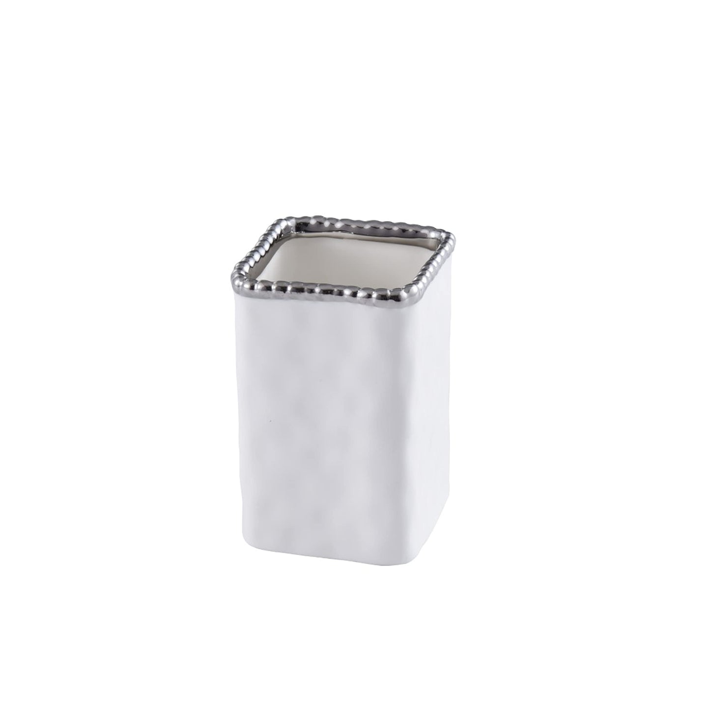 Pampa Bay VAN2718W Toothbrush Holder with Silver Beads, 4.5-inch Height, Porcelain