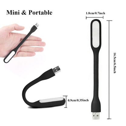 Mini Flexible Light, Portable USB Led Reading Night Lamp for PC Laptop Computer Notebook Power Bank - 2 Pack (Black)