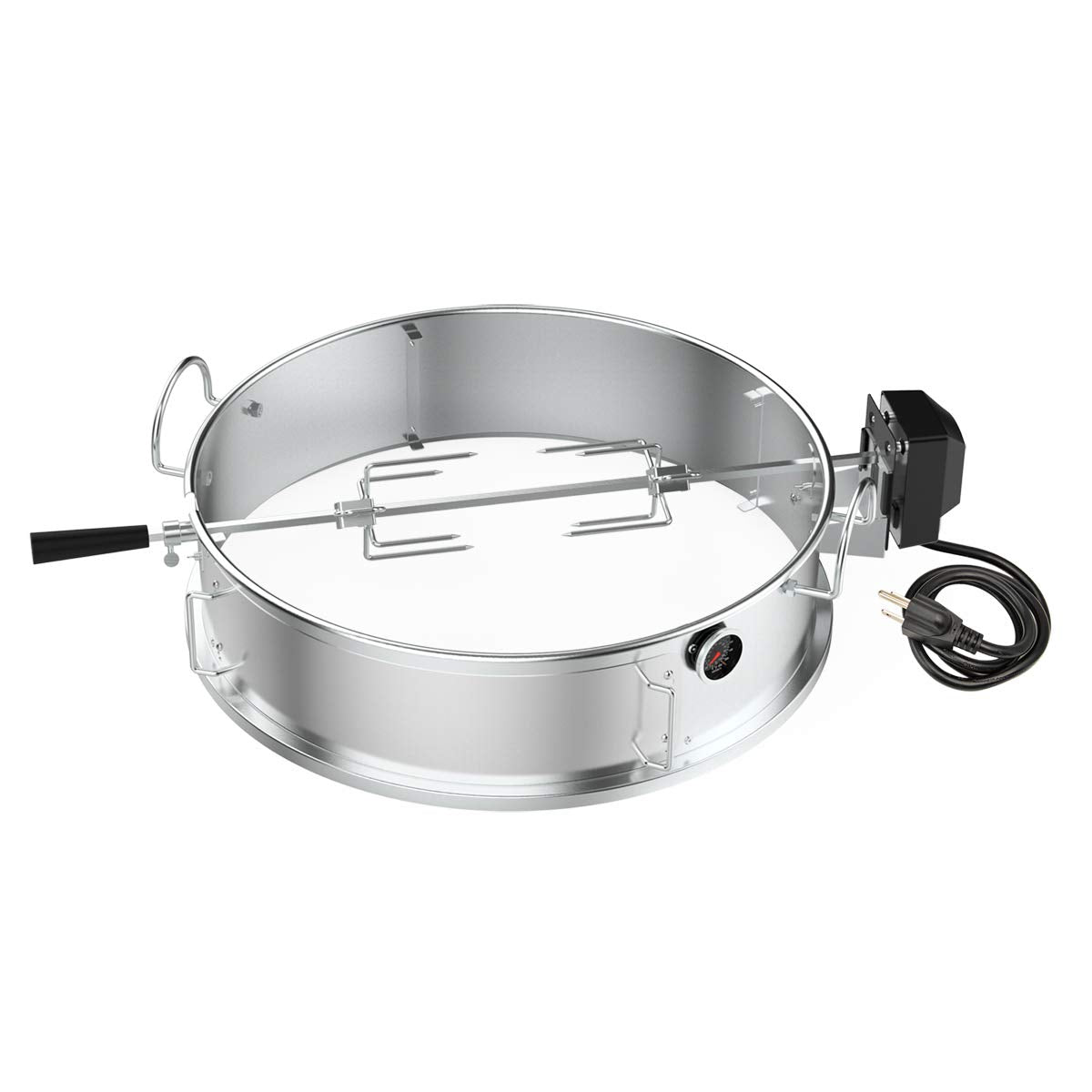 Onlyfire Stainless Steel Pizza Ring Kit with Rotisserie,pizza stone and shovel, Multifunctional BBQ Kit, for Roasting Chicken and Cooking Pizza, fits Most 57CM Charcoal Kettle Grills