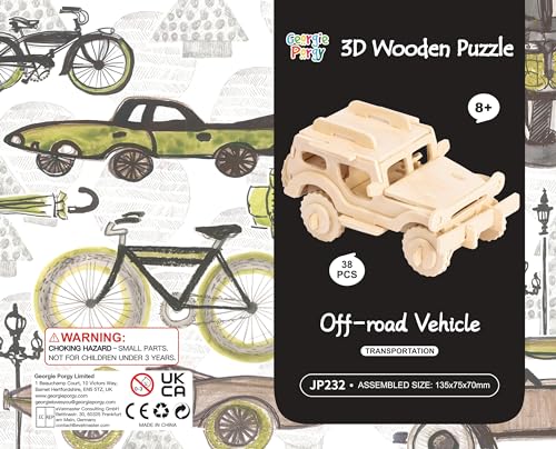 Georgie Porgy 3D Wooden Puzzles DIY Models Kits for Kids Dinosaur Airplane Woodcraft Construction Toy Pack of 6 (Airplanes Cars Yacht)