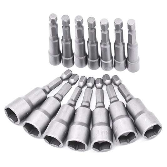 14 Pcs Magnetic Hexagon Socket, 6-19mm Hex Shank Magnetic Nut Setter Driver, Hex Drill Bits,1/4 Inch Magnetic Drill Bit Set, Used to Electric Screwdriver Handle Tools