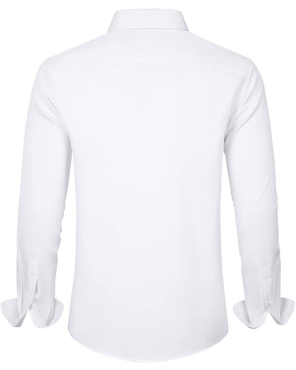 J.VER Men's Dress Shirts Solid Long Sleeve Stretch Wrinkle-Free Formal Shirt Business Casual Button Down Shirts White Medium