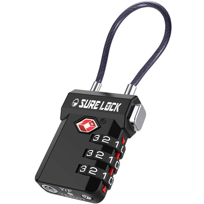 SURE LOCK TSA Approved 3-Digit Combination Luggage Locks – Open Alert Indicator, Re-settable Code with Zinc Alloy Body, Easy-Read Dials for Suitcase, Backpack, Gym Locker & Toolbox(Black 1 Pack)