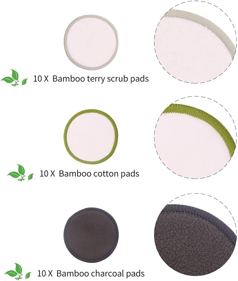Chloven 30 Pack Reusable Makeup Remover Pads - Bamboo Reusable Cotton Rounds for Toner, Washable Eco-Friendly Pads for All Skin Types with Cotton Laundry Bag