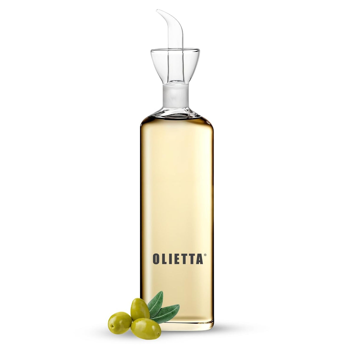 Olietta Olive Oil Dispenser Bottle Borosilicate Glass - 17 oz 500ml Non Drip Dispenser - Leak Proof Pourer Vinegar Drizzler Cruet - Easy Clean Drip Free Bottles for Kitchen
