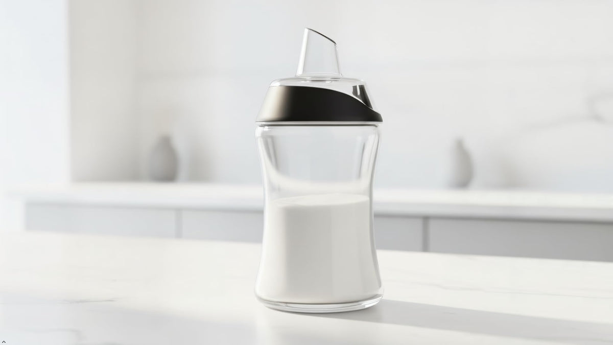 J&M Design 2-Pack Glass Sugar Dispenser & Shaker for Coffee, Cereal, Tea & Baking with Pour Spout and Lid for Easy Spoon Measuring Pouring - 7.5oz Jar Container - Coffee Bar Accessories & Essentials