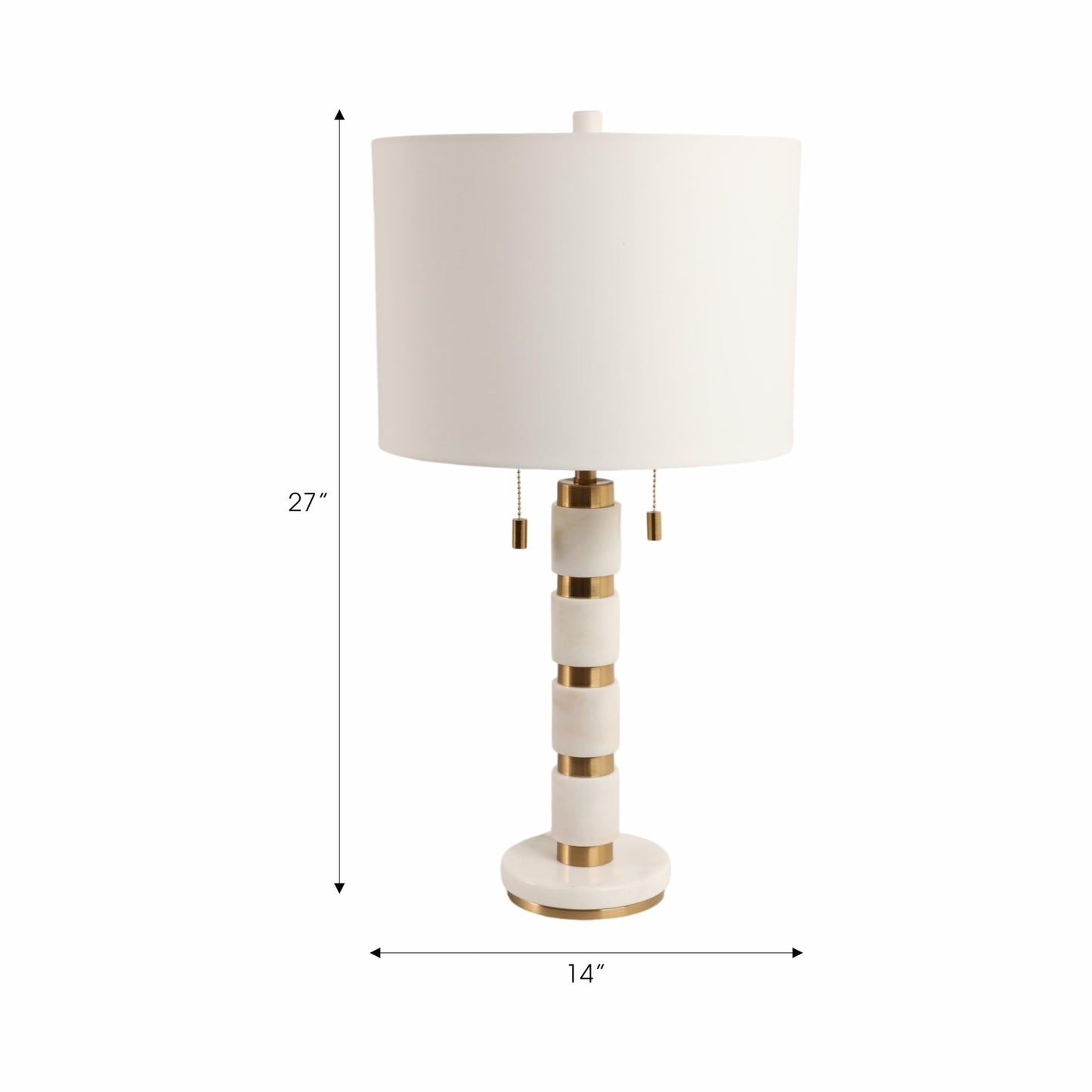 Sagebrook Home 27x14 Stacked Marble Lamp With 2 Pulls, White