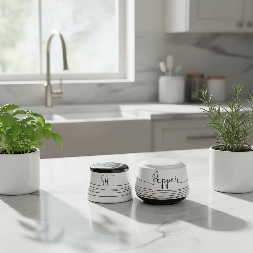 Young's Inc. Ceramic Salt and Pepper Shaker Set - Cute Kitchen Table Accessories and Decor - Stacking