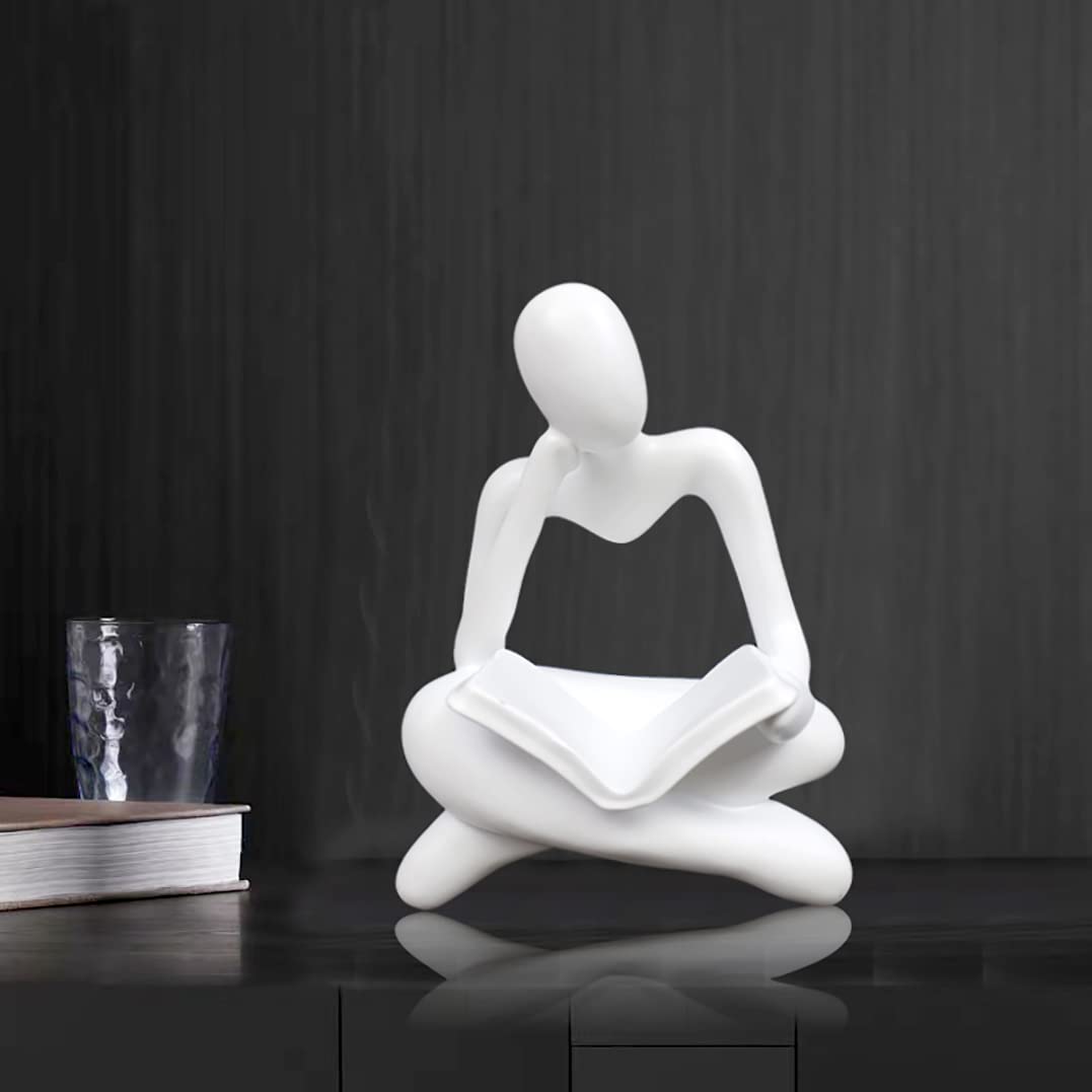 HAFKOIS Thinker Statue Reading Women Figurine Abstract Art Sculpture Home Decor Modern White Decor Accents White Thinker Figurines for Living Room Shelves Bookshelf Office Shelf Desktop Decor