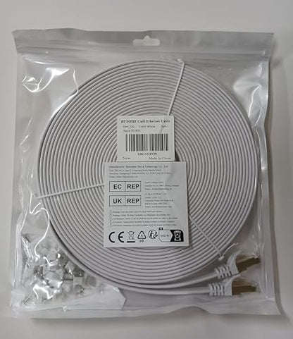 BUSOHE Cat 8 Ethernet Cable 20m, High Speed Flat Gigabit RJ45 Lan Network Cable, 40Gbps 2000Mhz Internet Patch Cord Compatible with Router, Modem, PC, Laptop, Printer (White)
