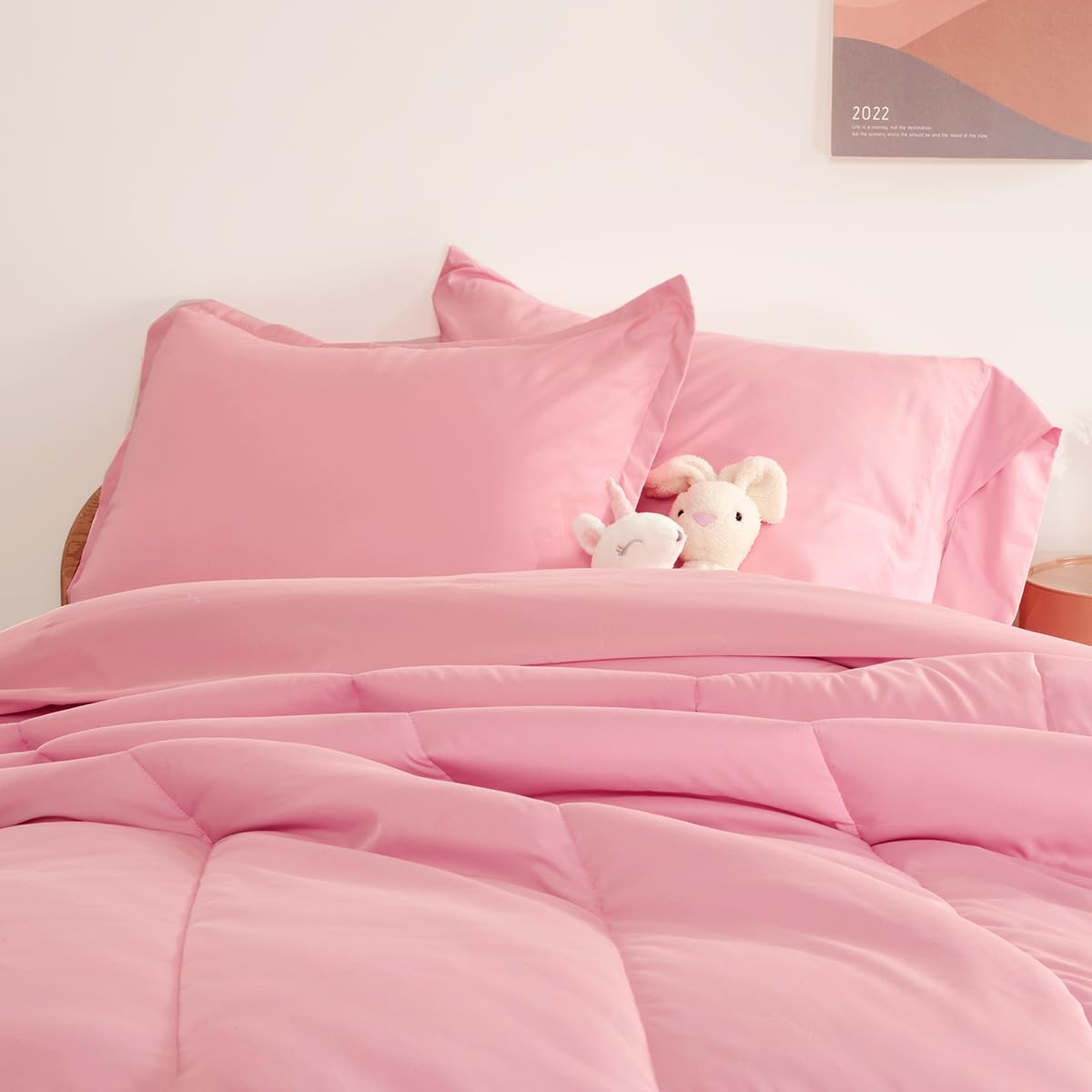 SLEEP ZONE Kids Twin Bedding Comforter Set - Super Cute & Soft Kids Bedding Bed in a Bag 5 Pieces Set with Comforter, Sheet, Pillowcase & Sham (Ballet Pink Color)