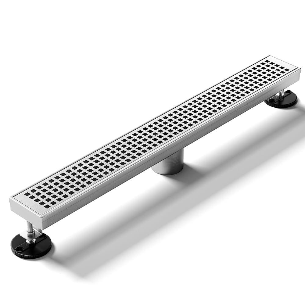 LISEEGO Linear Shower Drain 60 Inch, Brushed AISI 304 Stainless Steel Shower Drain with Square Hole Panel, for Bathroom, Kitchen, Garage & More