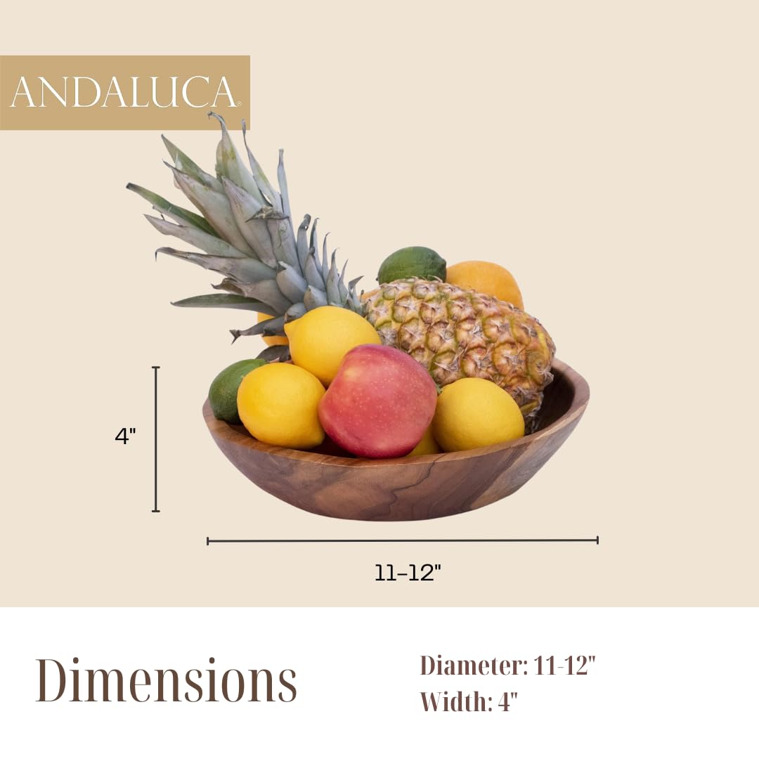 ANDALUCA Rustic Teak 11 inch Wood Hand Carved Organic Bowl (11"-12" Diameter)