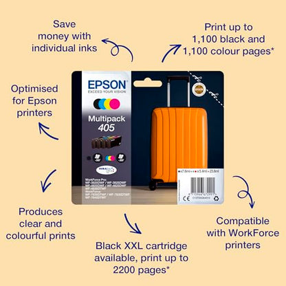 Epson 405 Suitcase Genuine Multipack, 4-colours Ink Cartridges, DURABrite Ultra Ink