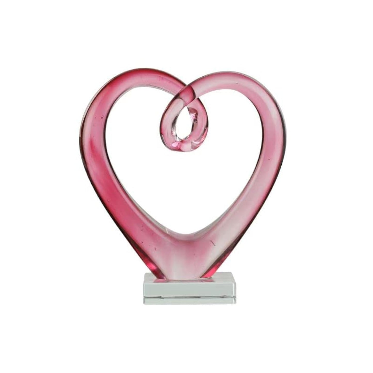 Yao Yuan 7.49'' Tall Hand Blown Art Glass Pink Heart Sculpture, Glass Heart Figurines Party Home Decoration,Art Sculpture Collection for Valentine's Day Gift (Pink)