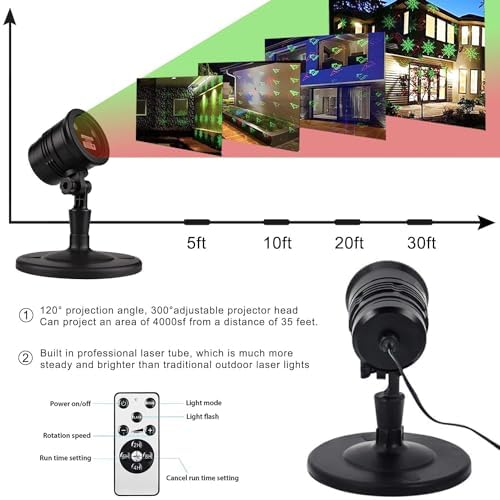 Christmas Laser Lights Outdoors Decoration Projector Light Waterproof LED Star Show for Xmas Decor House Home Yard Garden Patio Wall Indoor, Red and Green with Wireless Remote