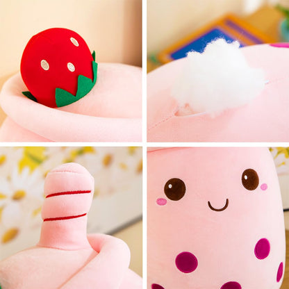 AMOZO Bubble Tea Plush Pillows, Cute Boba Plushies Soft Toys Giant Stuffed Animal Pillow for Lovers (Pink, 24cm)