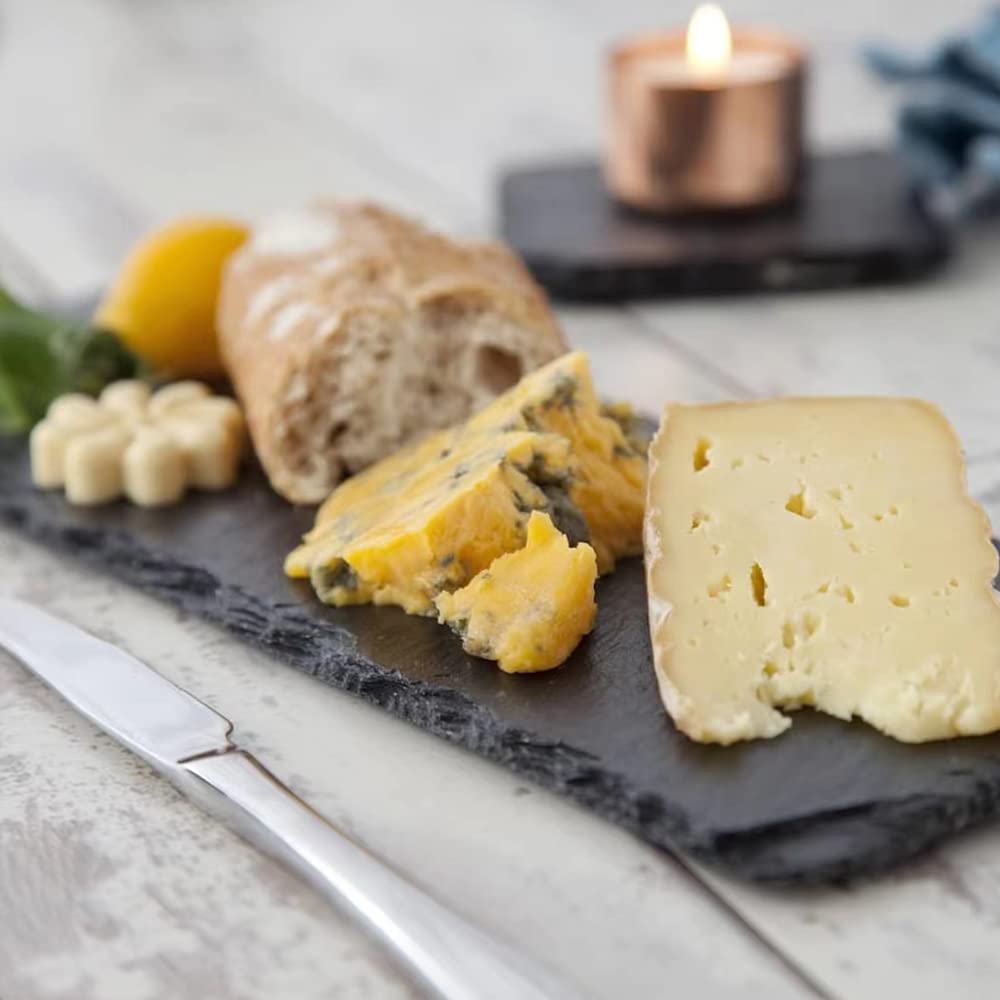 Lingluox 11"x6" 8 Pack of Black Slate Cheese Board,Cooked food Tray,Natural Slate Laser Engraving Board - Kitchen Appetizer Display Blackboard(Meat/Fruit/Cake/Dried Fruit)