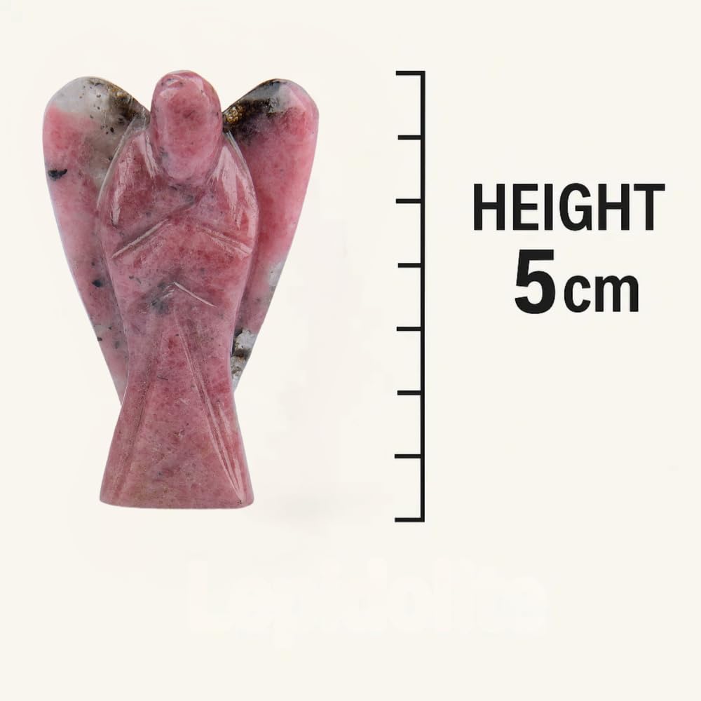 ANAYA AGATE Rhodonite Angel Statue 2" Certified Gemstone Guardian Angel Natural Crystal Angel Hand-Carved Angel Charms for Protection, Stress Reduction, Positive Energy Crystal Figurines Décor