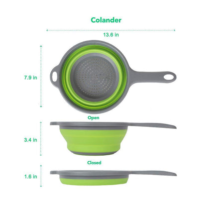 Kitchen Foldable Silicone Strainer Colanders, Collapsible Colanders with Handles, Space-Saver Folding Strainer Colander for Draining Pasta, Vegetable (Blue)
