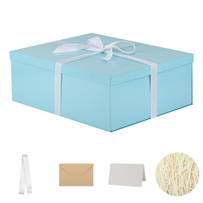 Extra Large Gift Box with Lid 17x13x6 Inches, Blue Gift Boxes for presents Packaging for Birthdays, Valentine's Day, Christmas, Anniversaries (Include Shredded Paper Fill, Envelope Card Ribbon)