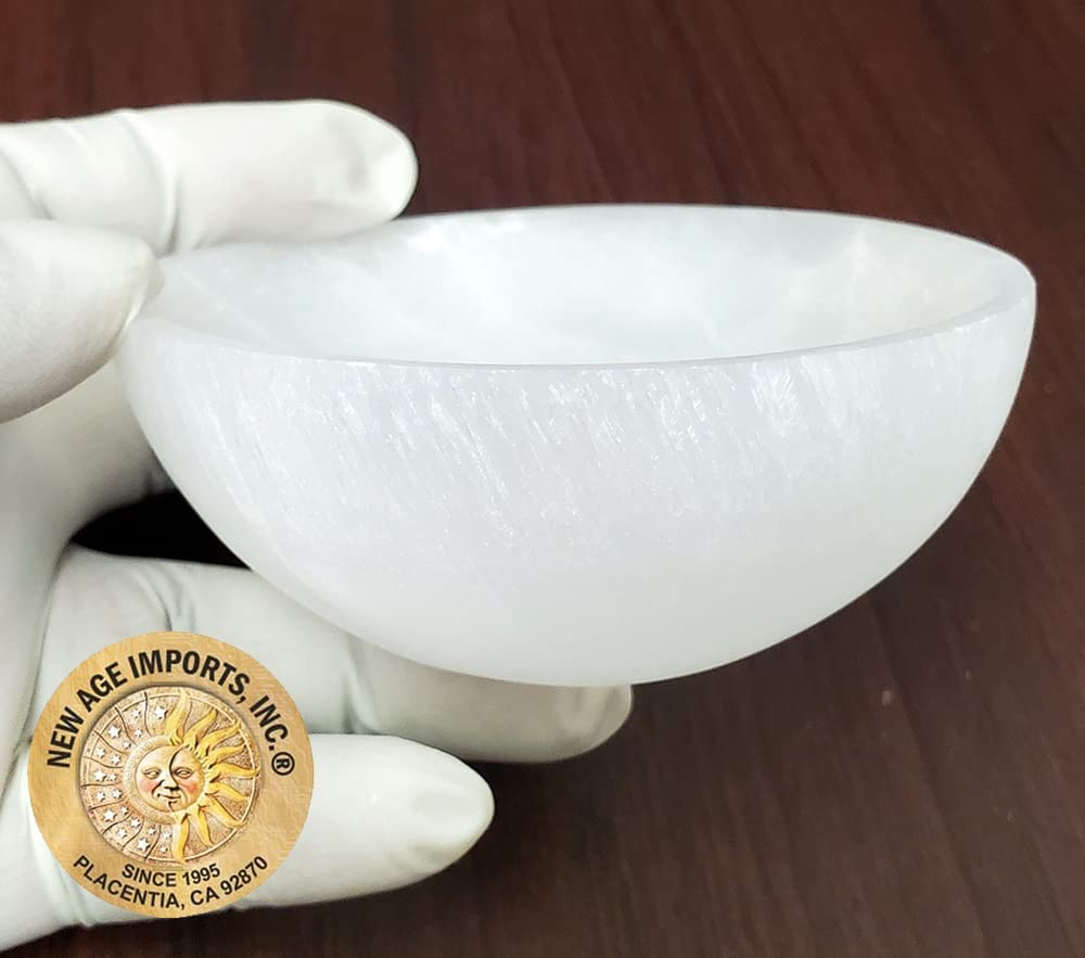 New Age Imports Selenite Bowl 3.5-4", "Great for Altar, Ritual, Incense, Smudging, Decoration, Offering Use