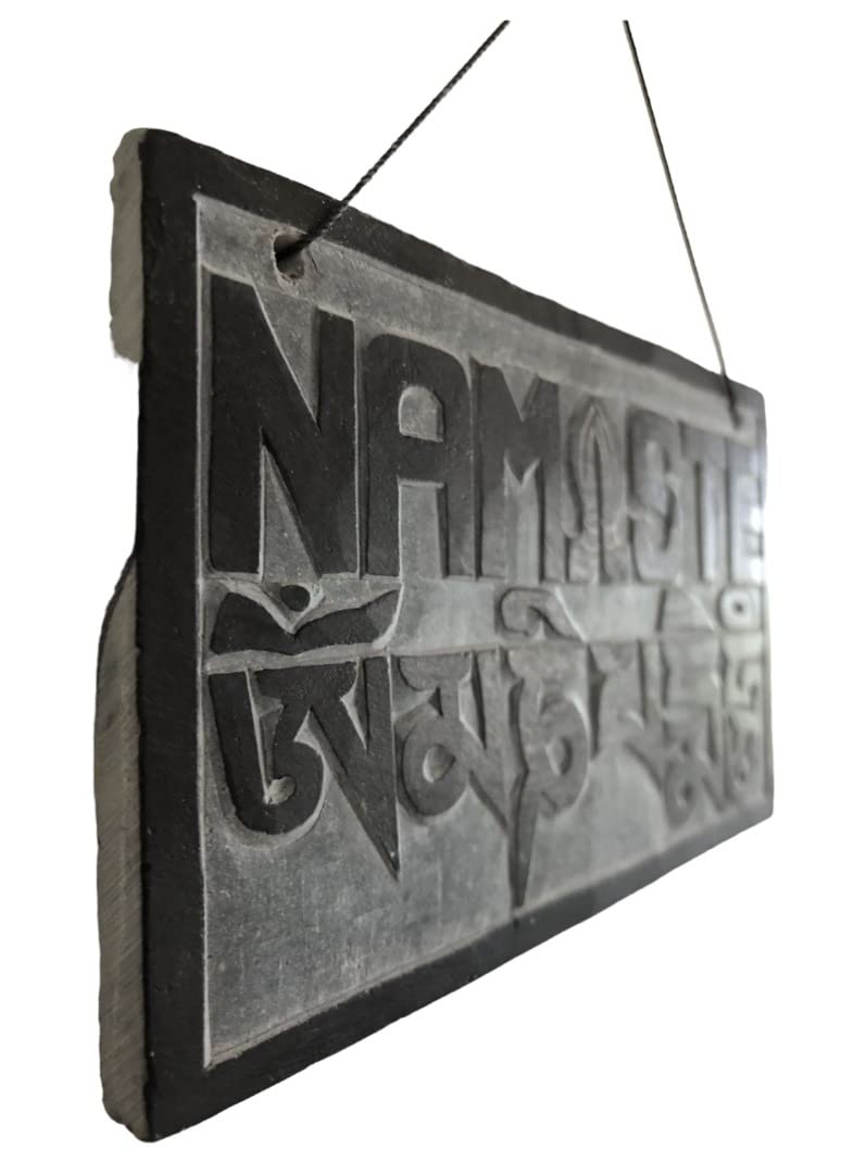14cm / 5.5'' Fair Trade Nepalese Stone Om Sign namaste stone sign om padme welcome door hanger buddhist