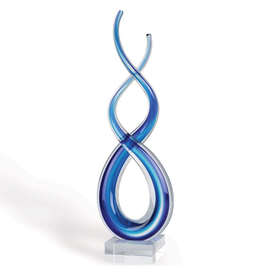 Badash Blue Murano-Style Glass Sculpture - 9'' Wave Art on Crystal Base - Handmade Home Decor