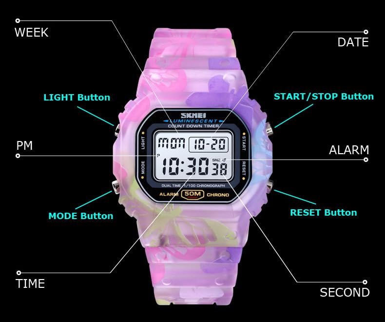 VIGOROSO Digital Watch for Women, Mens Digital Watch Waterproof Watches for Ladies Purple Watch Men