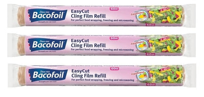 3 x EasyCut Cling Film Refill Rolls for Perfect Food Wrapping Freezing and Microwaving 35cm x 60m