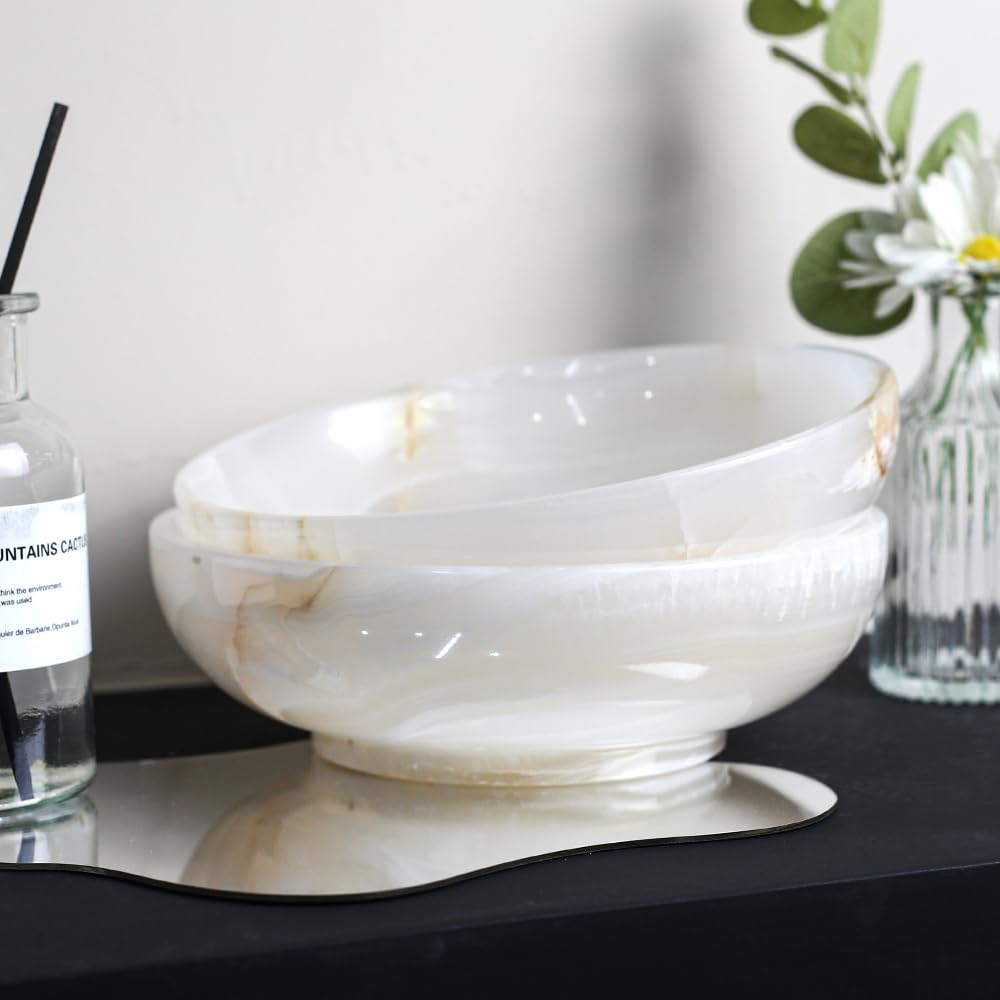 FutureStone Luxury Decorative Marble Bowl for Home Decoration, White Onyx Key Bowl for Entryway Table, Catchall for Coins, Change, Candy, Organizer Marble Tray