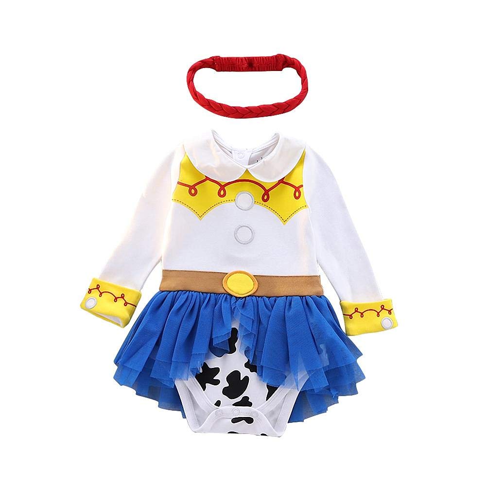 Dressy Daisy Baby Girls Cowgirls Princess Onesie Costume Romper Bodysuit Halloween Birthday Dress Up with Headband Size 0-3 Months