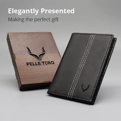 PELLE TORO Minifold Men's Leather Wallet with RFID Blocking Slim Contactless Handmade Minimalist Wallet in Gift Box for Men, Charcoal Grey/Caramel, Taille Unique