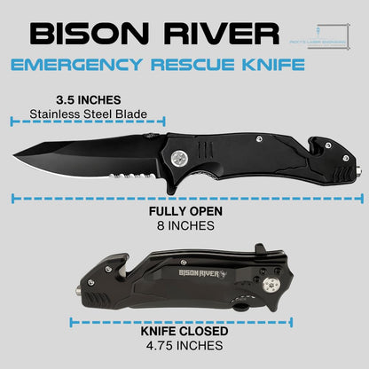 Black Firefighter Rescue Knife – Emergency Window Breaker, Seatbelt Cutter, Combo Edge Blade – Firefighter Tools & Firefighter Gifts for Men – Tactical Firefighter Knife with Belt Clip