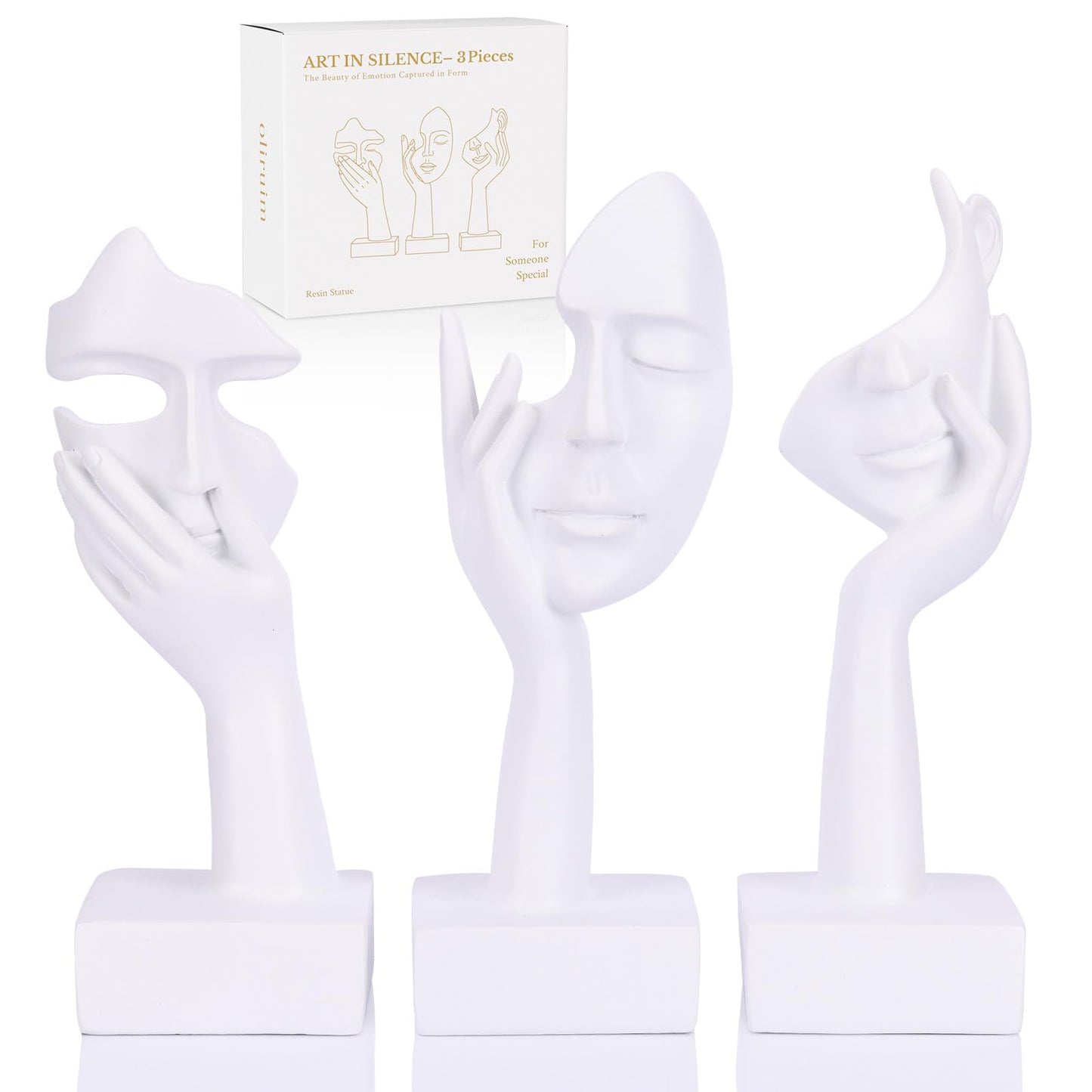 oliruim 3 Pcs Thinker Large Statue Set - White Art Abstract Home Accent Figurines for Living Room, Bedroom, Shelves, Office Desktop, Coffee Table Decor, Gift for Women (3 Pcs White, 9")