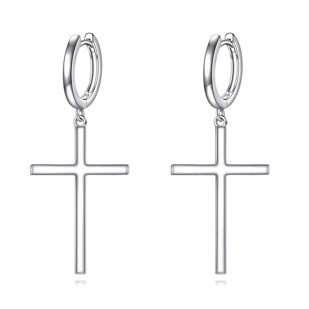 Hanging Cross Hoop Earrings Sterling Silver Large Cross Dangle Earrings Religious Jewelry for Women Men