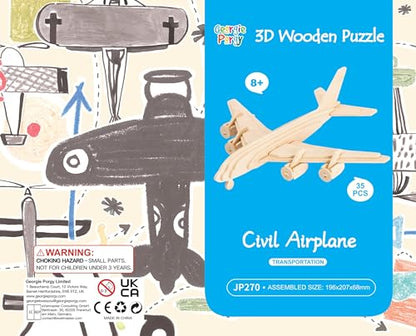 Georgie Porgy 3D Wooden Puzzles DIY Models Kits for Kids Dinosaur Airplane Woodcraft Construction Toy Pack of 6 (Airplanes Cars Yacht)