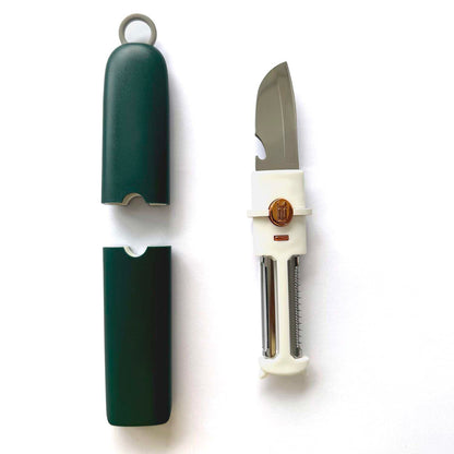 Maeluo 5-in-1 Small Cutting Board Set, Multifunctional Travel Stainless Steel Fruit Knife with Cover, Outdoor Portable Peeling Fruit Potato Peeler for Travel, Camping, Kitchen (Orange)