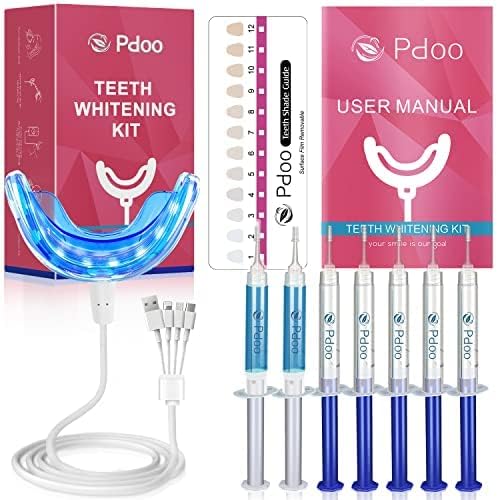 Pdoo Teeth Whitening Kit with LED Light for Sensitive Teeth, Fast Results for Brightening at Home, Teeth Whitening Gel Helps Remove All Kinds of Stains