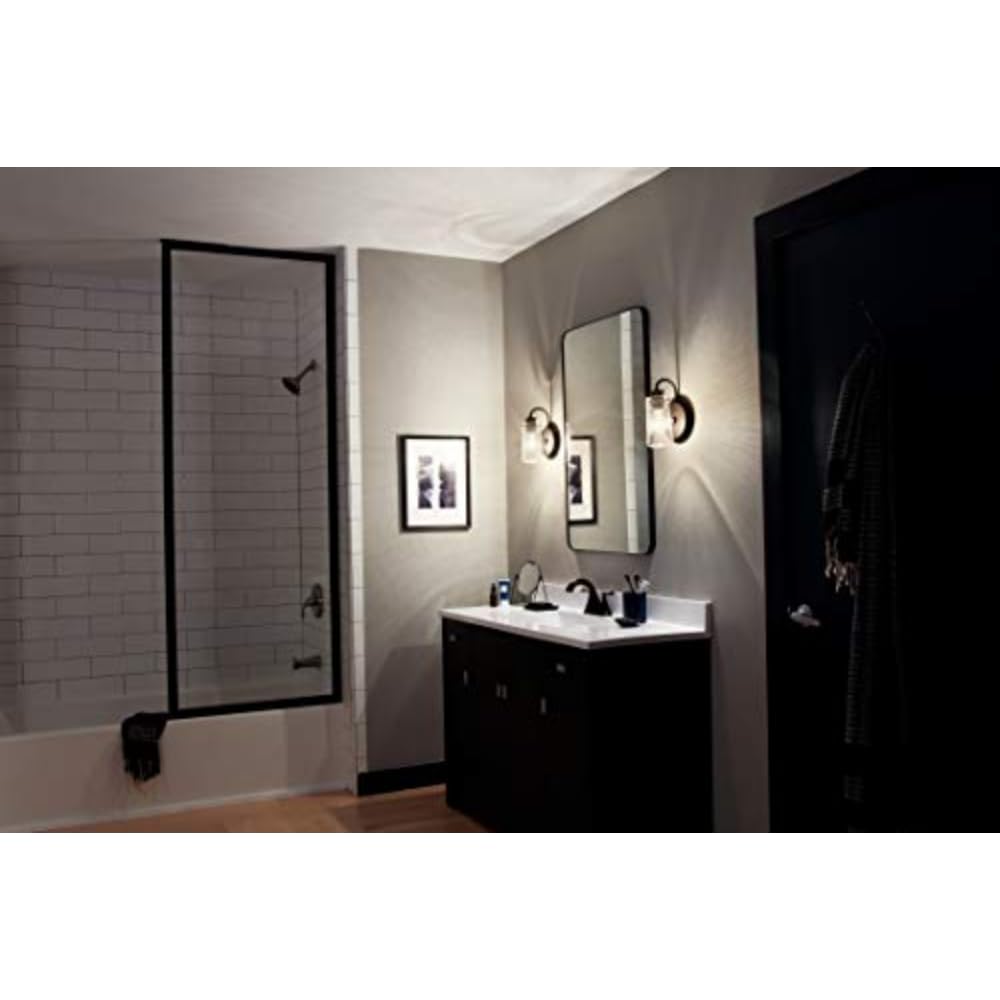 Kichler Braelyn 9.5" Wall Sconce in Olde Bronze®, 1-Light Industrial Wall Mount with Clear Seeded Glass, (9.5" H x 5" W), 45457OZ