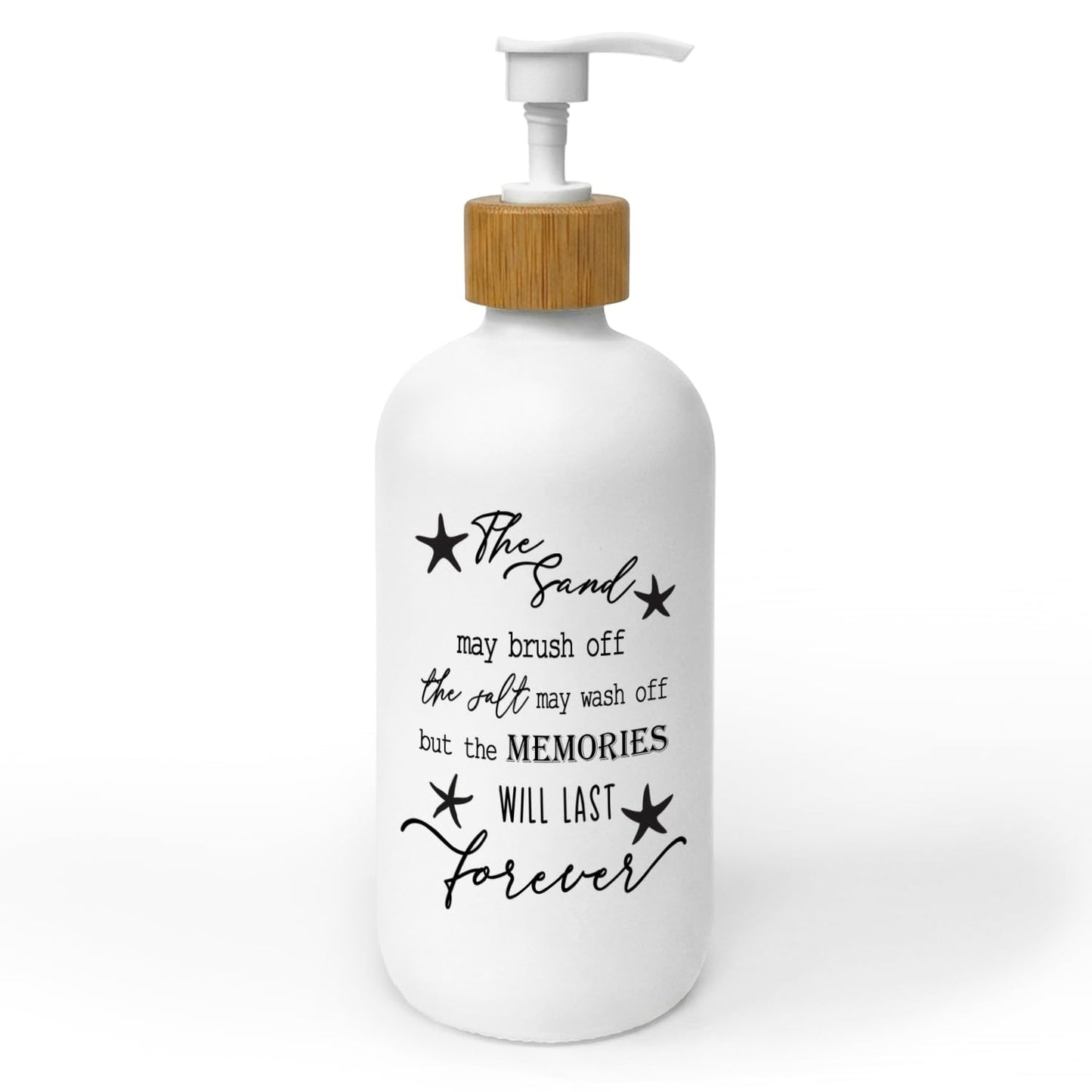 ChissNook Coastal Beach Soap Dispenser, The Sand May Brush Off the Salt May Wash Away Glass Dish Soap Dispenser with Pump for Kitchen, Ocean Decor Bathroom Countertop Handsoap Refillable Container