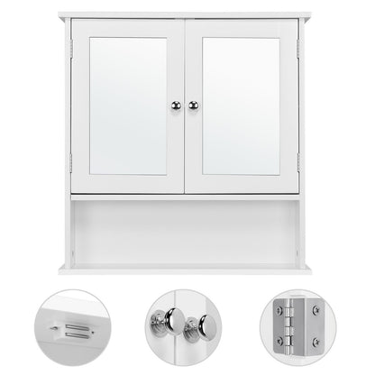 Yaheetech Modern Bathroom Mirror Cabinets, Wall Mount Storage Cabinet with Adjustable Shelf, Double Door Cupboard, White, 56 x 13 x 58 cm