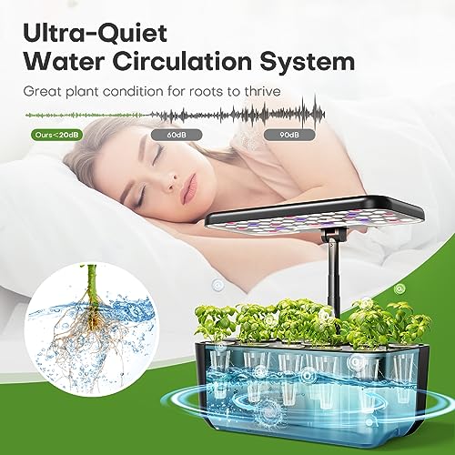 Ahopegarden Indoor Garden Hydroponics Growing System: 10 Pods Plant Germination Kit Aeroponic Herb Vegetable Growth Lamp Countertop with LED Grow Light - Hydrophonic Planter Grower Harvest Lettuce