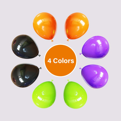 Lukiituke Halloween Balloon Garland Arch Kit, 134Pcs Black Orange Purple Lime Green Balloons, 4 Sizes Orange and Black Balloons for Halloween Theme Birthday Party Backdrops Decorations