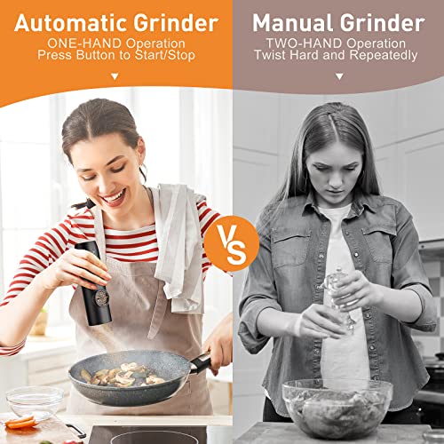Electric Salt and Pepper Grinder Set-Rechargeable Automatic Pepper Mill Grinder with LED Christmas Gifts for Women, USB Adjustable Coarseness shakers, One-Hand Operation for Kitchen Appliances