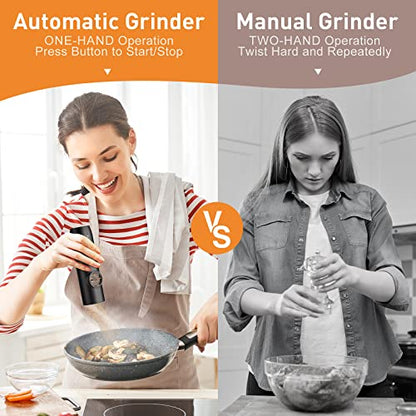 Electric Salt and Pepper Grinder Set-Rechargeable Automatic Pepper Mill Grinder with LED Christmas Gifts for Women, USB Adjustable Coarseness shakers, One-Hand Operation for Kitchen Appliances