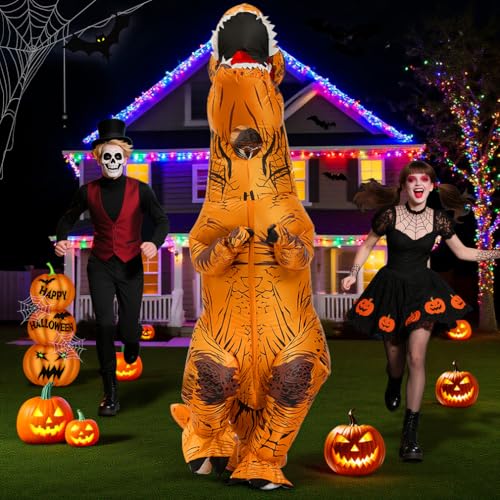 JASHKE Inflatable Dinosaur Costume Adult Blow up Trex Costumes Inflatable Dino Suit Halloween Costumes Fancy Dress for Adult (brown)