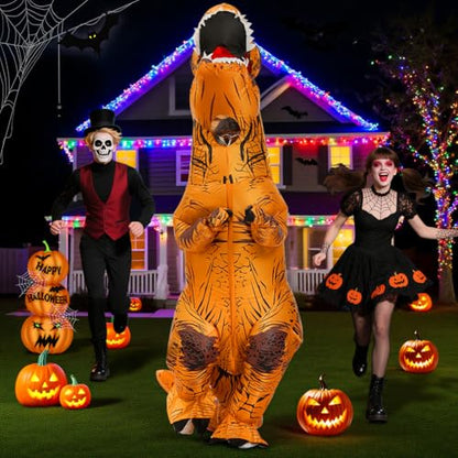 JASHKE Inflatable Dinosaur Costume Adult Blow up Trex Costumes Inflatable Dino Suit Halloween Costumes Fancy Dress for Adult (brown)