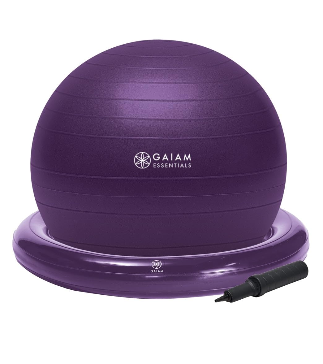 Gaiam Essentials Balance Ball & Base Kit, 65cm Yoga Ball Chair, Exercise Ball with Inflatable Ring Base for Home or Office Desk, Includes Air Pump